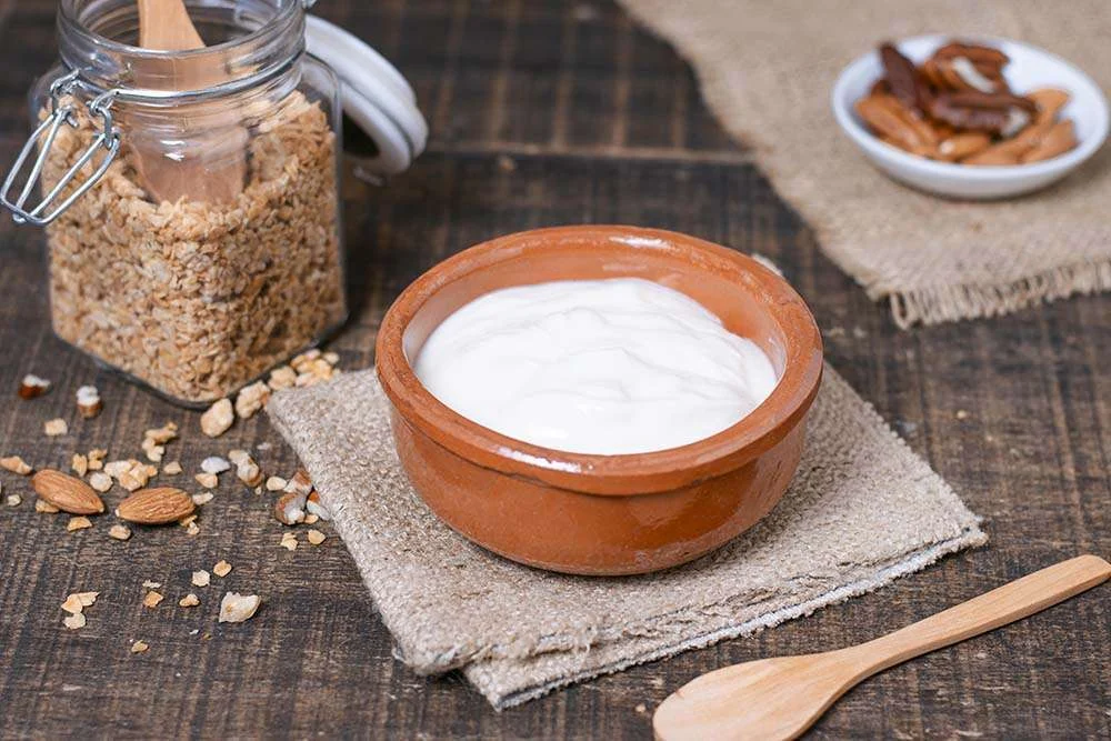 close up breakfast bowl with yogurt table close up breakfast bowl with yogurt table